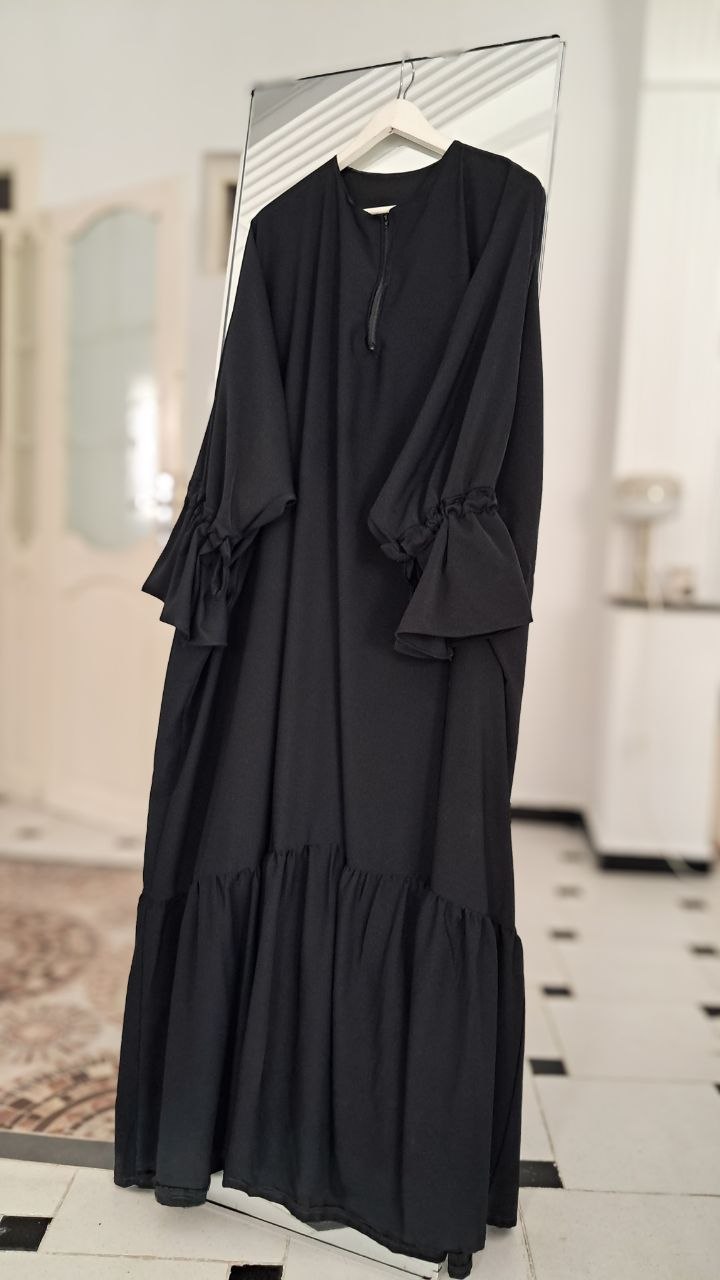 Abaya Sunniya noire, longueur complète